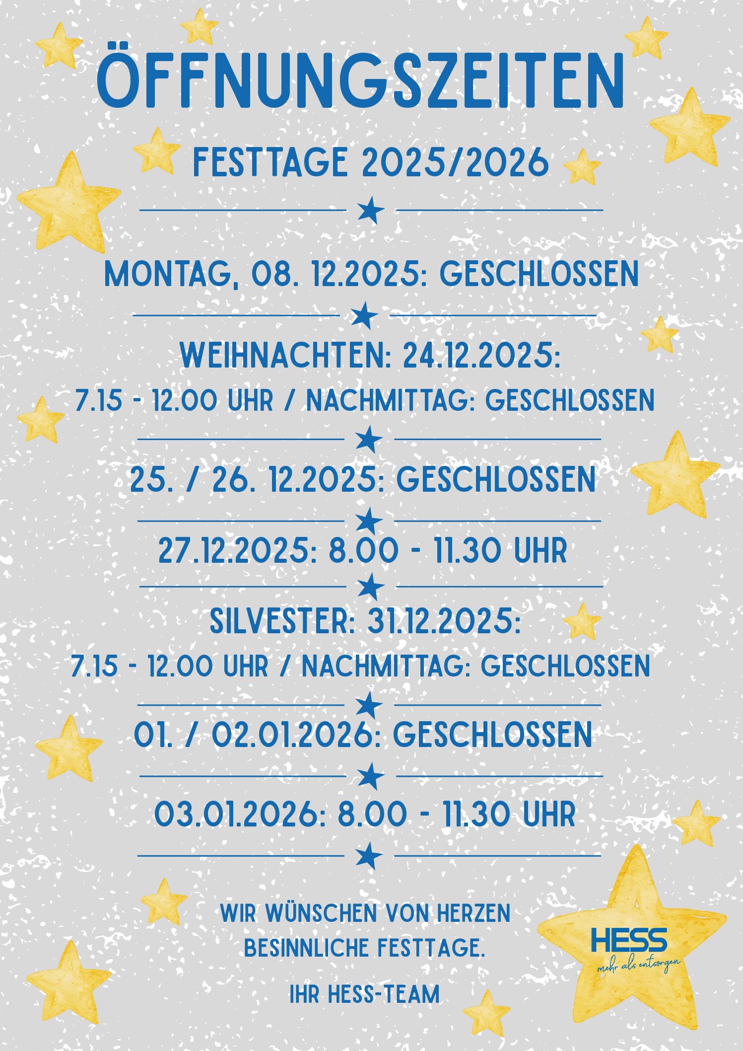 Öffnungszeiten Feiertage